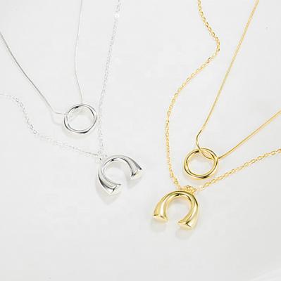 China Hot Selling 2021 Fashion Romantic Jewelry OU Shape Necklace Jewelry For Women Factory Wholesale 925 Sterling Silver Layered Necklaces for sale