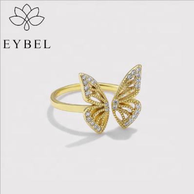 China Wholesale Romantic Women Jewelry 2021 Gold Plated Geometric Butterfly Finger Ring S925 Geometric Sterling Silver Adjustable Waterproof Rings for sale