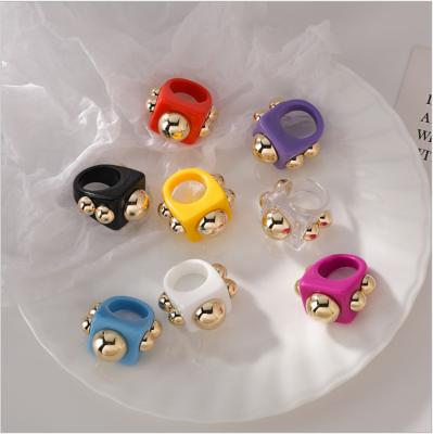 China Hiphop Colorful Candy Chunky Ring Acrylic Plastic Finger Rings for Woman Kinds Gift Geometric Pearl and Tasty Korean Style for sale