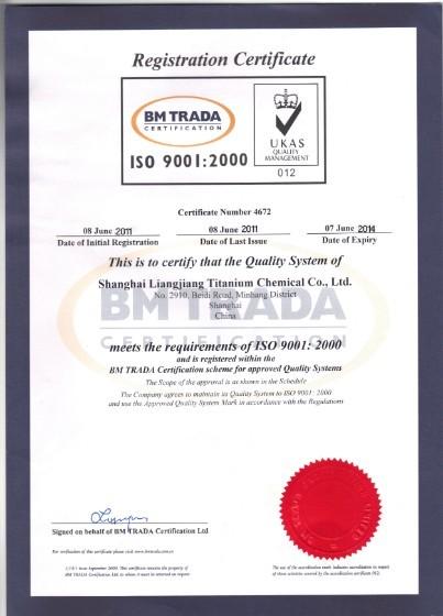 ISO9001:2000 - Shanghai Liangjiang Titanium White Product Co., Ltd.