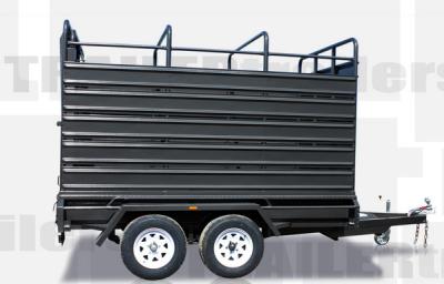 China 8x5 / 12x6 Stock Crate Flat Top Tandem Box Trailer With 4 Ways Rear Gate for sale