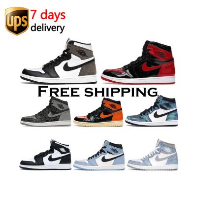 China Wholesale Air Jordan 1 mens shoes black cat main chain EVA zapatillas tenis high retro for sale