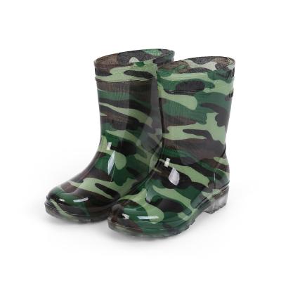 China Wholesale Green Camouflage PVC Material Cheap Plastic Children's Rain Boots Cushioning for sale