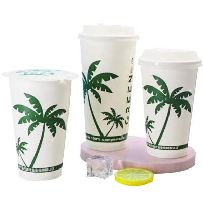 China PLA Coffee Cups Materials Paper Biodegradable Liner 12oz Disposable Eco-friendly Stored Recycled Sticker for sale