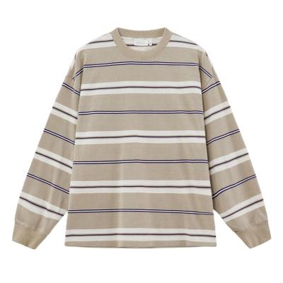 China Custom Fashion Trend Stripe Stripe Print Breathable Soft Loose Wide Comfortable Round Long Anti-wrinkle Long Sleeve T-shirt for sale