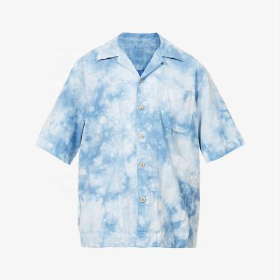 China Custom Made Men's Breathable Pocket Cloud Shaped Summer Tie Dye Short Sleeve Shirt for sale