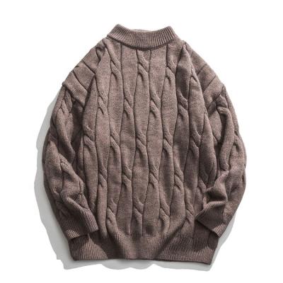 China Anti-wrinkle Men's Merino Wool Sweater Winter Crewneck 100% Sleeve Pullover Cable Long Chunky Knit Sweater for sale