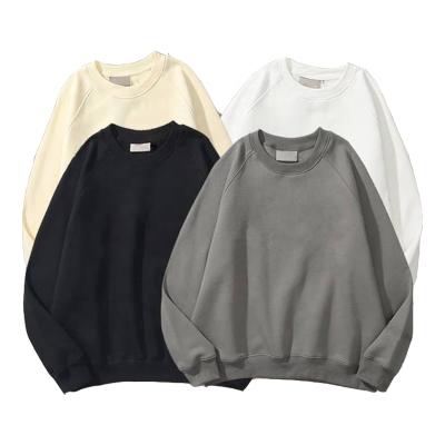 China Solid Color Terry Drop Shoulder Loose Casual Anti-wrinkle Cotton Thickened Raglan Comfortable Round Neck Sweater for sale