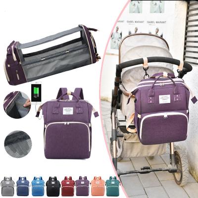 China With USB Folding Portable Diaper Backpack Carry Cot Shoulder Bag Mommy Crib Baby Bagpack Diaper Diaper Bag With USB for sale