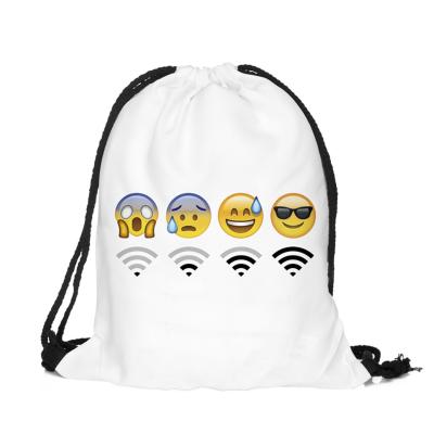 China Lightweight Custom Fashion Funny Emojis Meme Bagpack Polyester Swim Gym String Bag Gymsack Pouch Backpack Beach Storage Drawstring Bag for sale