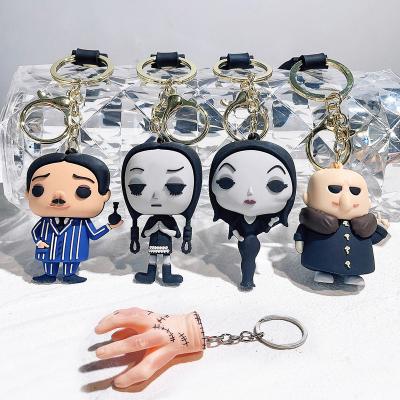 China Kind Wednesday Adams Family PVC Metal Key Chain Pet Hand 3D Key Chain Bracelet For Decorating Key Jewelry for sale