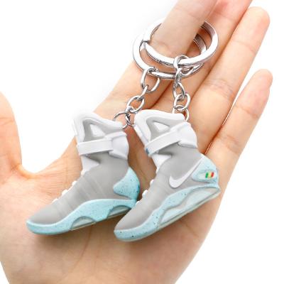 China Basketball Shoe Key Chain Accessories Bring Box Back To The Future Magnetic Glow Creative Sneakers 3D PVC Plastic Model Key Chain Pendant Key Chain for sale