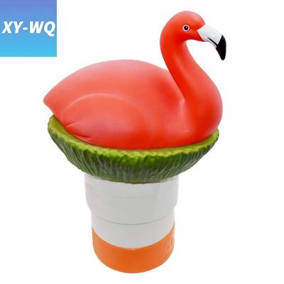 China PVC/ABS/PP XY-WQ Amazon Flamingo with Nest Style Swimming Pool Chlorine Dispenser Floating Basket Fits Up to 3 Inch Labels for Pool and Hot Tub for sale