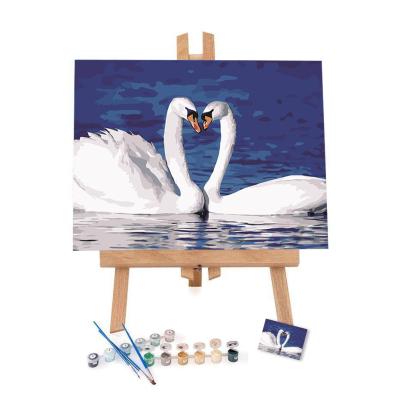 China CLASSIC Custom Designs DIY Animal Painting Two Swans Painting By Number Kit Handmade Oil Painting On Canvas for sale