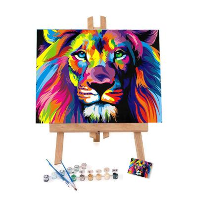 China CLASSIC 16X20 Inches DIY Abstract Colorful Animal Rainbow Pop Art Kit Lion Paint By Number For Kids for sale