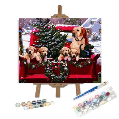 China Modern Wholesale Dogs And Christmas Trees Merry Christmas DIY Design Painting By Number Oil Painting for sale