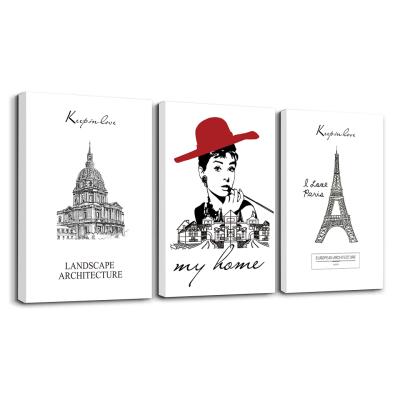 China Modern Wall Art Canvas Artwork Audrey Hepburn Building Walmart Paris 3 Piece Set On Canvas for sale