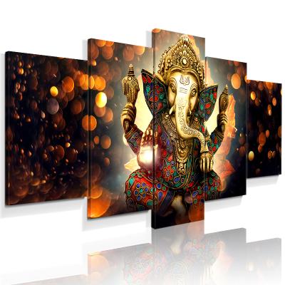 China 5 Pieces Premium Extra Large Hindu God Ganesha Canvas Art HD Print Traditional Canvas Wall Art for sale