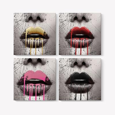 China Custom Modern Home Decor Woman Gift Gold Red Lips Pop Art Painting HD Canvas Print For Living Room for sale