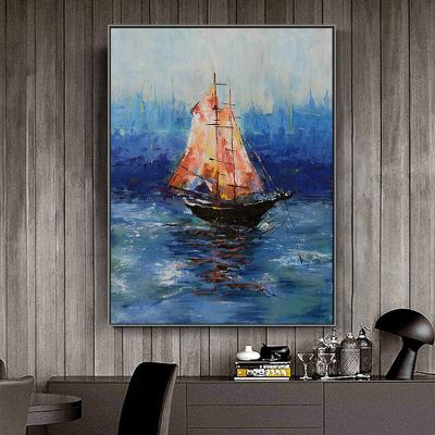 China Abstract Blue Sailboat Wall Painting Framed Sail Boat Canvas Print Art Wal for sale