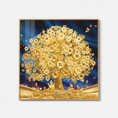 China Modern Modern Art Deco Glass Tree Picture Gold Silver Acrylic Wall Art Painting for sale