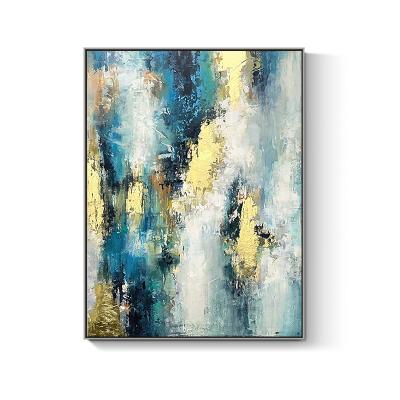 China 100% Hand Painted Wall Decor Fresh Gold Foil Handmade Modern Abstract Wall Art Oil Painting On Canvas for sale