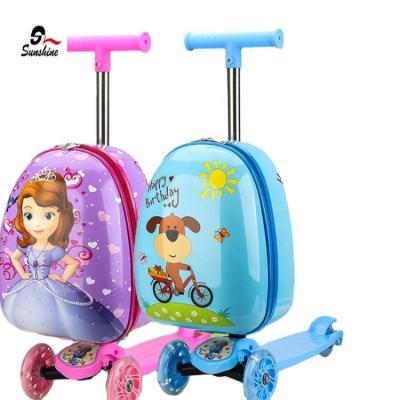 China Waterproof Cute Small Scooter Suitcase Kids Trolley Bag ABS Lazy Travel Luggage for sale