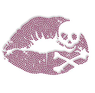 China Pink Flatback Nailhead Kiss Lip With Skull Hot Fix Transfer Design for sale