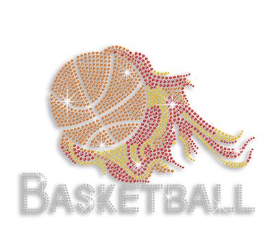 China Cool Flatback Basketball On Fire Iron On Hot Glitter Rhinestone Transfer Heat Transfer Graphic Design for sale