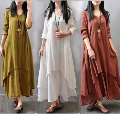 China Anti-Static Women's Maxi Dress Loose Plus Size Round Neck Two-piece Sleeve Irregular Fake Long Dress for sale