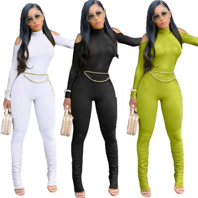 China 2021 new fashion sexy Anti-wrinkle clothes monochrome women's best-selling overalls with gold chain for sale