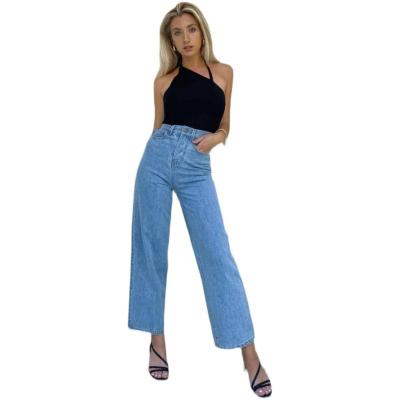 China Anti-wrinkle jeans pants female light blue loose waist new high nine wide straight ladies pants dots leg wide leg pants woman for sale