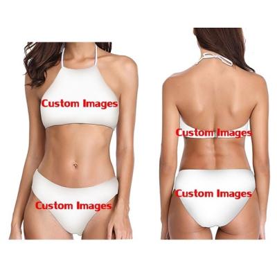 China Breathable Halter Neck Bikini Top Set Custom Your Own Logo/Picture/Photo Print Swimwear Woman Two Piece Swimwear Bathing Beach Swimwear for sale