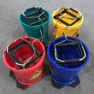 China 16 Liters Sustainable Blue Plastic Bucket Squeeze Bucket Mop Wringer for sale