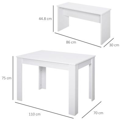 China Easy To Assemble Kitchen Dining Table And 2 Benches Set White Table And Chairs Set For Limited Space for sale