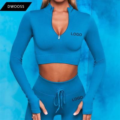 China 2022 Breathable Yoga Set Zipper Long Sleeve Advanced Fitness Pants Zip Up Women Yoga Set for sale