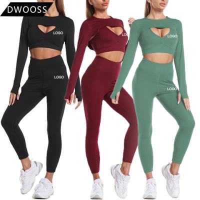 China Breathable Yoga Set Custom Logo Advanced Sports Bra Waist High Hip Yoga Pants Long Sleeve Lifting Yoga Set for sale