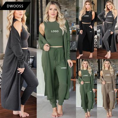 China Fashionable Knitted Anti-pilling Tank Tops and Long Pants Sets Women Knitted 3 Piece Lounge Set Women Set for sale