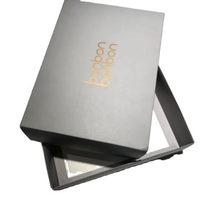 China Gold Foil Recyclable Lid and Cardboard Recyclable Luxury Rigid Base Clothing Box Case Custom Design for sale