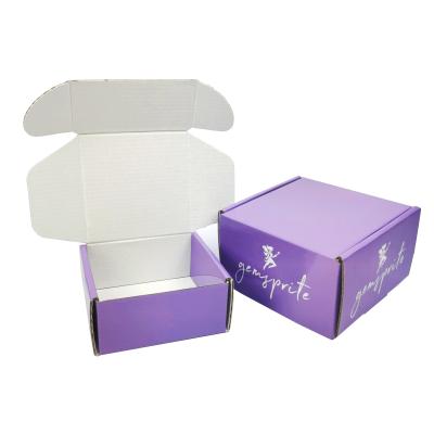 China Recyclable Custom Purple Recyclable Printing Shiny Lamination Jewelery Corrugated Packaging Box For Shipping for sale