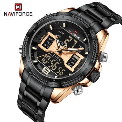 China NAVIFORCE 9201 RGB Chronograph Quartz Digital Watches for Men Led Stainless Steel Luminous Multifunctional Wristwatches Dual Display Clock Man for sale