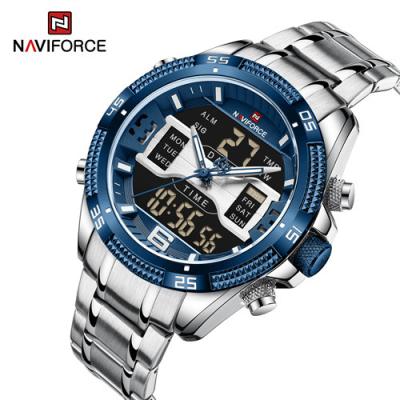 China NAVIFORCE 9201 SBE Chronograph Watches For Men Blue Quartz Analog Watch Hunting LCD Digital Watches Men Wrist Stainless Waterproof for sale