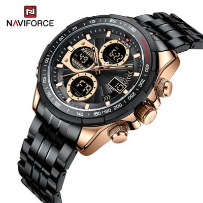 China New Men's Business Stainless Steel Wrist Watch Chronograph NAVIFORCE 9197 RGBB Quartz Analog-Digital Waterproof Calendar Clock for sale