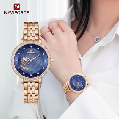 China Casual lady flower diamond design day/date brand luxury creative wristwatch quartz watch NAVIFORCE 5017 RGBE for sale