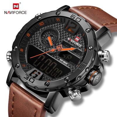 China Mens Quartz Analog Digital Quartz Log Date NAVIFORCE 9134 BOLBN Luminous Waterproof Male Leather Watch Automatic Double Wrist Display Custom Display for sale