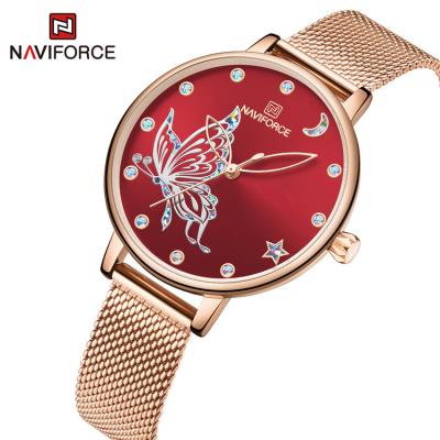 China Beautiful Automatic Date NAVIFORCE 5011 RGR Original Design Butterfly Watches Quartz Women Wristwatches Lady Watch Gift for sale