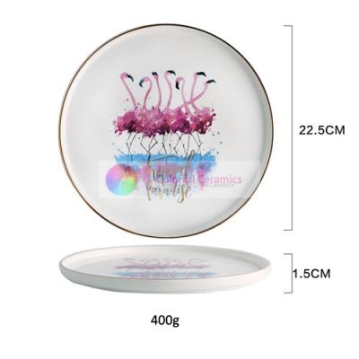 China Wholesale trade Breakfast ware ceramics 22.5cm plate pizza flat pan spaghetti plate the bulls plate flamingo gold rim for sale