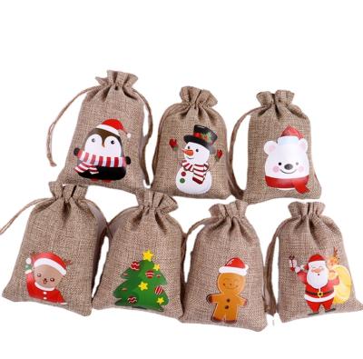 China Rope Candy Gift Pouch Recycled Burlap Christmas Gift Wrapping Drawstring Bags Small For Party for sale