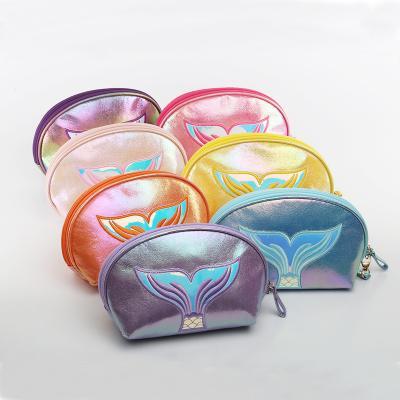 China Premium Fashion Makeup Toiletry Bag Professional Iridescent Shell Mermaid Pink Sparkle Cosmetic Bag for sale