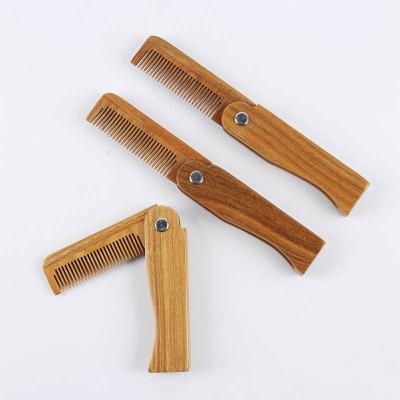 China Trendy men green sandalwood black pocket neem comb beard and mustache wood foldded hair to comb custom logo wood set for sale